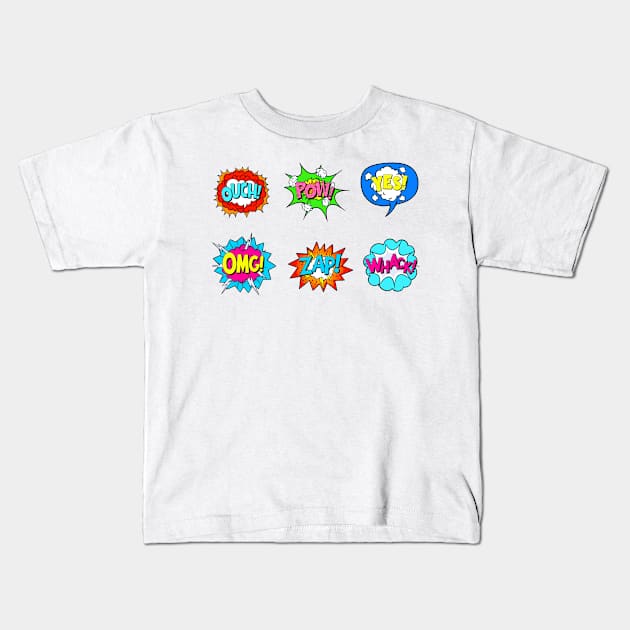 Super Hero Cartoon Explosions set Kids T-Shirt by InshynaArt